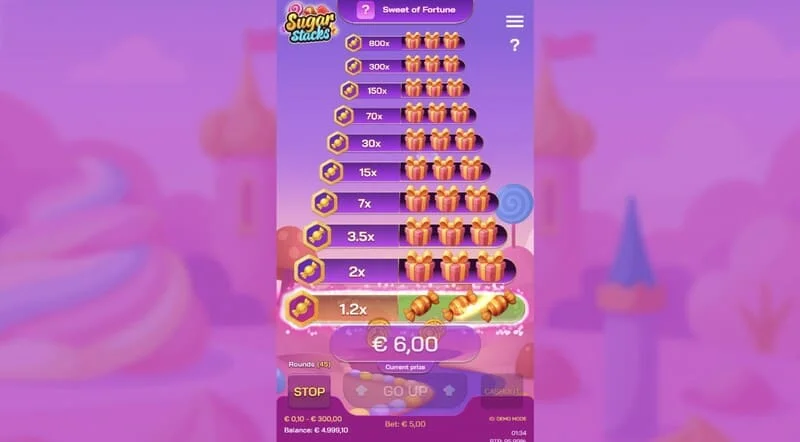 Sugar Stacks - langkah kemenangan dengan sorotan tingkat saat ini dan penghitung pengganda
